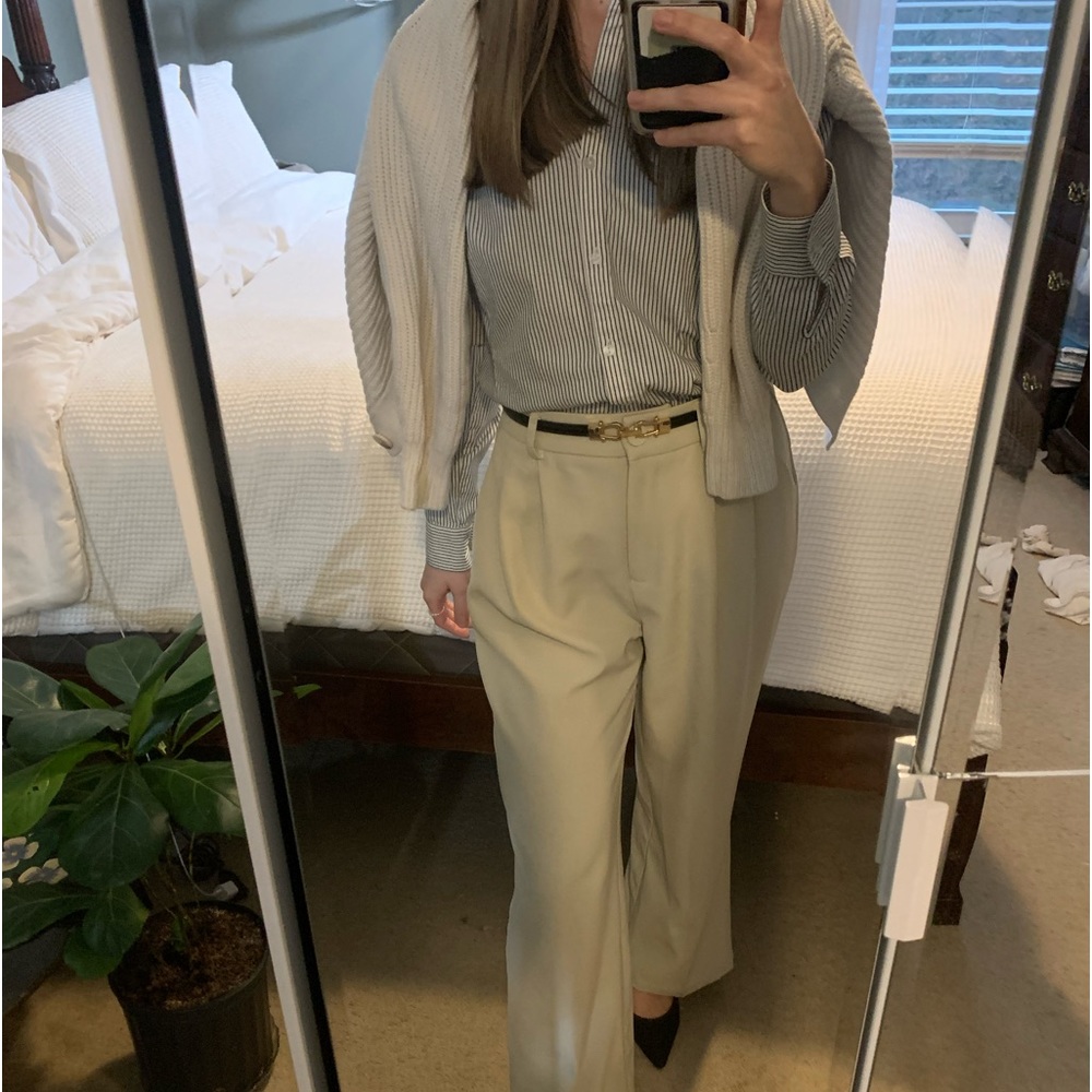 Black and White Striped Button-Up Blouse